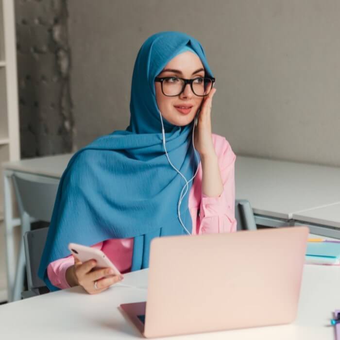 modern muslim woman hijab office room 1