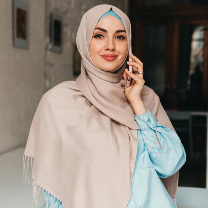modern muslim woman hijab office room